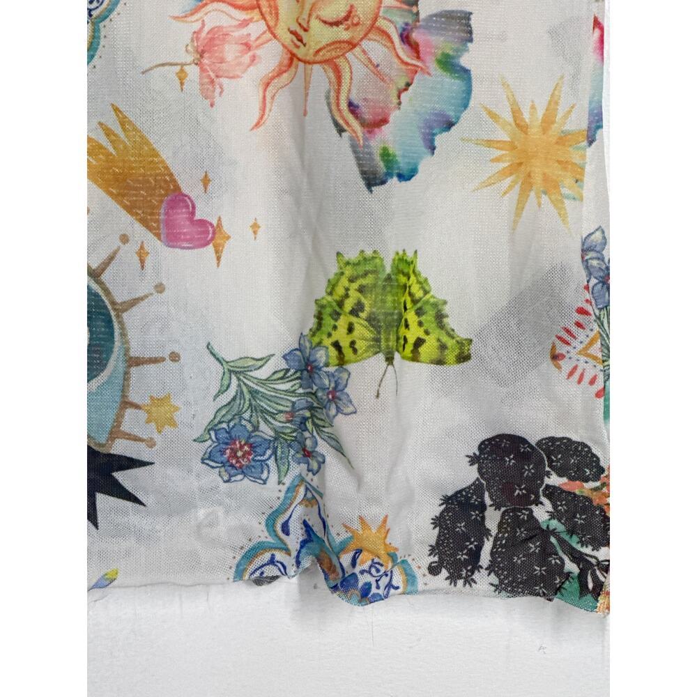 AFRM Nina Top Sun & Floral Print Sheer Mesh Cap Sleeve Tee Summer Convo M - Picture 5 of 11